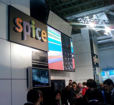 Photo of a stand with a large "Spice" logo on it
