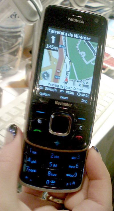 The Nokia 6210 Navigator phone displaying a map