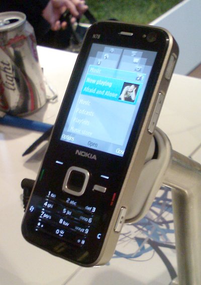 The Nokia N78 phone displaying a media carousel